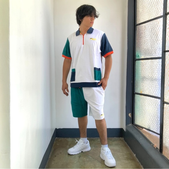 Men’s Fila Tennis Terry Cloth WhiteGreenNavyOrange Short Set NWT